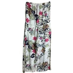 Aakaa Women's Tropical Floral Strapless Wide Leg Jumpsuit Cream Small R90282H